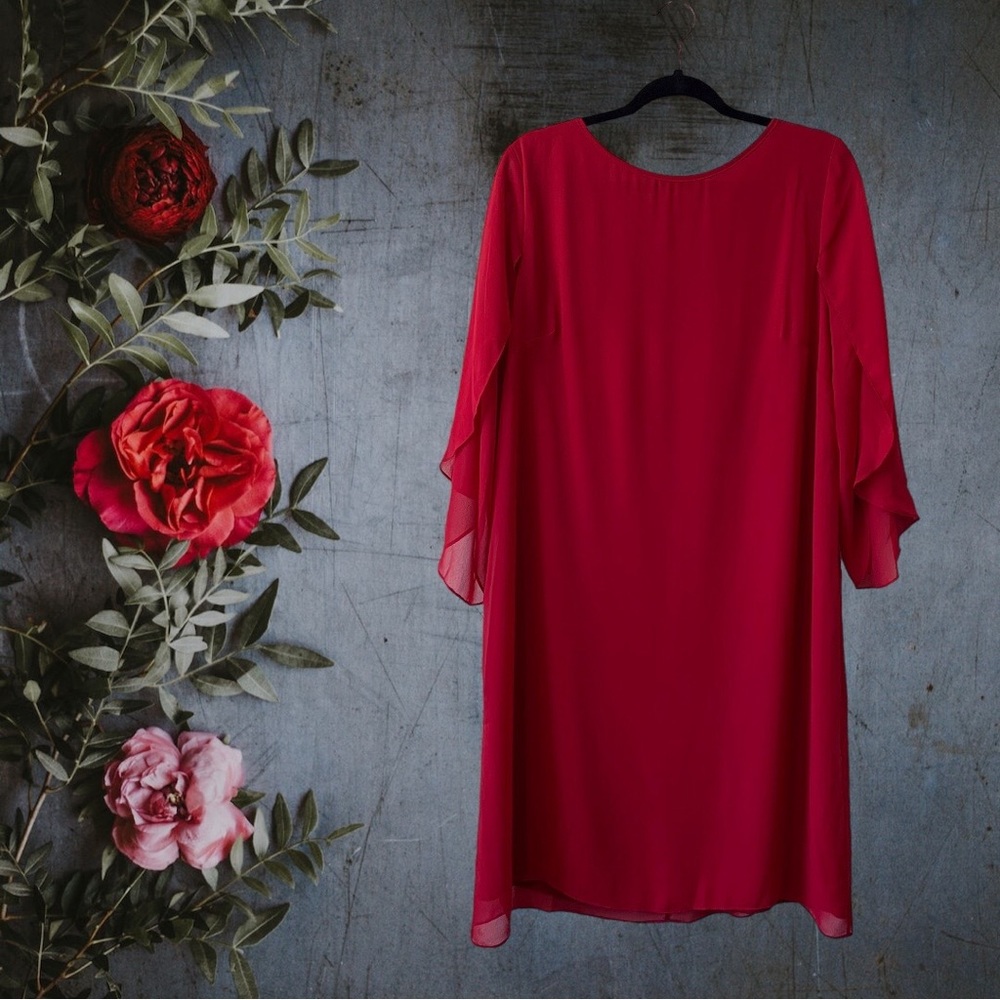 COLDWATER CREEK BURGUNDY SHIFT CHIFFON DRESS
